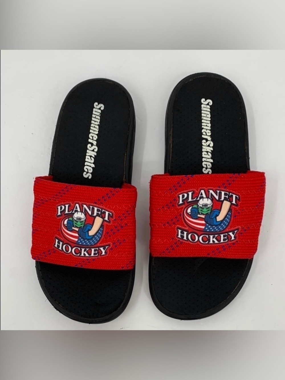 Summer Skates Planet Hockey slide sandals red blue laces flat shoe Small